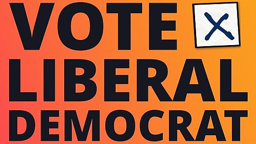 Graphic saying "Vote Liberal Democrat for a fair deal".